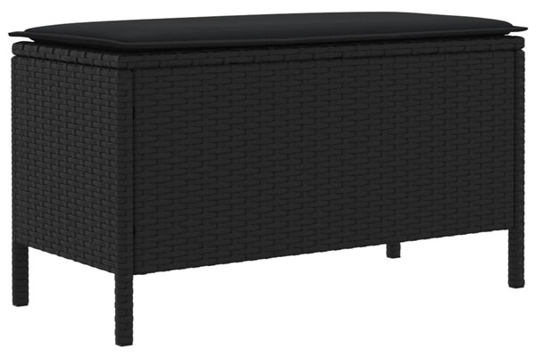 VidaXL Kerti lábtartó párnával Fekete 80 x 38 x 45 cm PE Rattan