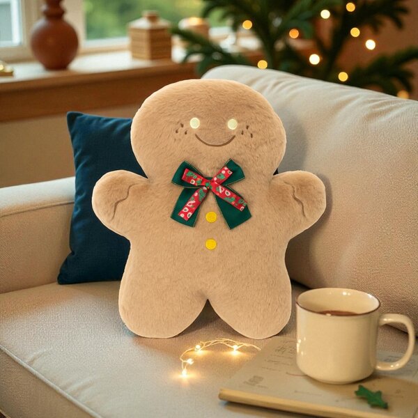 Bársonyos díszpárna mézeskalács formában GINGERBREAD, bézs
