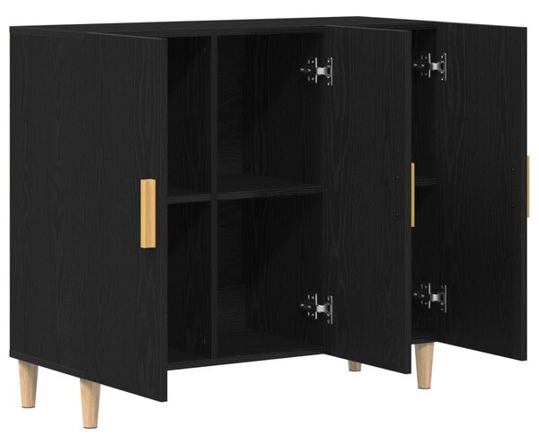 Oldalbord Fekete tölgy 90x34x80 cm Műgyanta fa