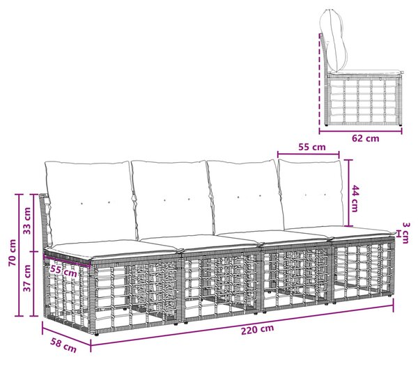 VidaXL 4-Személyes Kerti Kanapé Karfa Nélkül 4 pcs 4-Ülőhelyek száma
