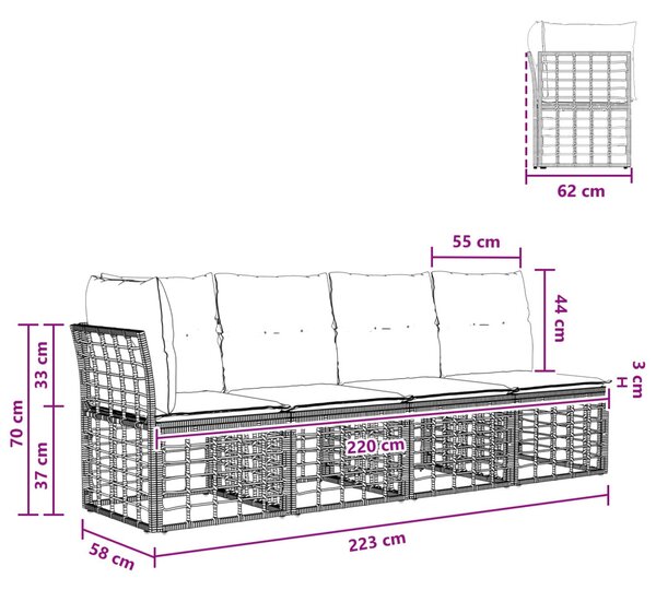 VidaXL 4-Személyes Kerti Kanapé Bal Karfával 4 pcs 4-Ülőhelyek száma