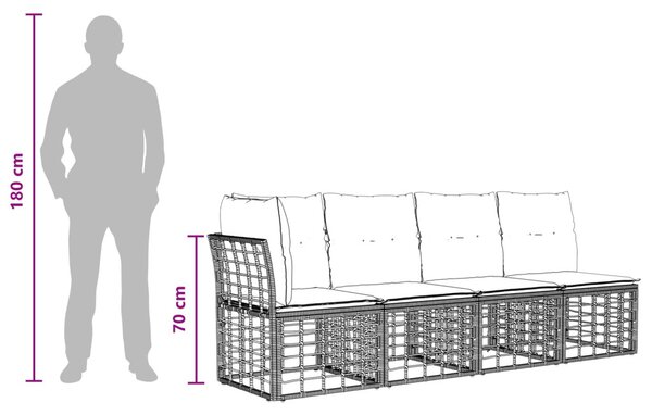 VidaXL 4-Személyes Kerti Kanapé Bal Karfával 4 pcs 4-Ülőhelyek száma