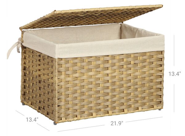 SONGMICS Rattan Hatású Tárolódoboz Fedéllel 65L Természetes