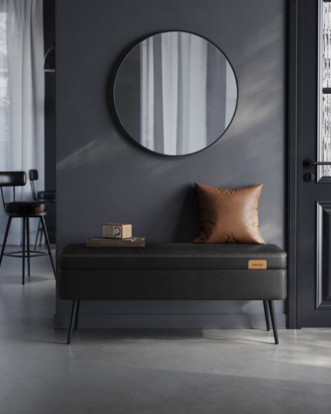 VASAGLE EKHO Tárolós Ülőpad Mid-Century Modern Műbőr Fekete