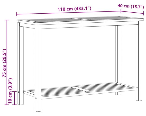VidaXL Kert oldalsó asztal Világos akác 110 x 40 x 75 cm Tömör Akácfa