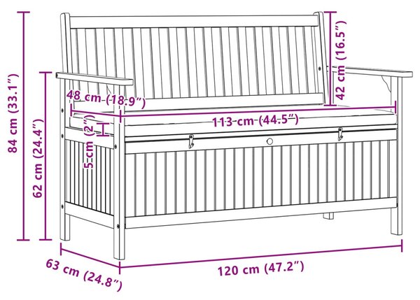 VidaXL Tárolópad párnával tárolóval ajtóval 120 x 63 x 84 cm