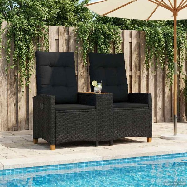 Dönthető pad asztallal Fekete 126 x 65 x 112 cm polirattan