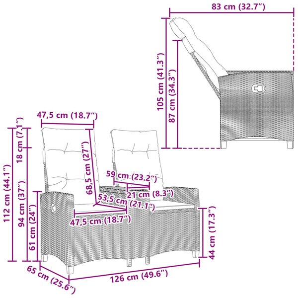 VidaXL Dönthető pad asztallal Fekete és krémfehér 126 x 65 x 112 cm