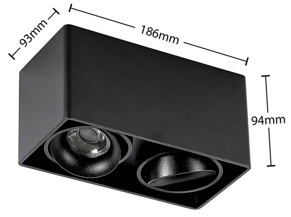 Arcchio Kubika downlight, 19 cm, fekete, 2-lámpás, fém, fekete színű, dimmelhető, Fekete, Folyosó, Alumínium, Modern