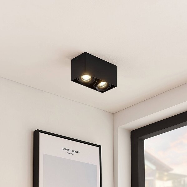 Arcchio Kubika downlight, 19 cm, fekete, 2-lámpás, fém, fekete színű, dimmelhető, Fekete, Folyosó, Alumínium, Modern