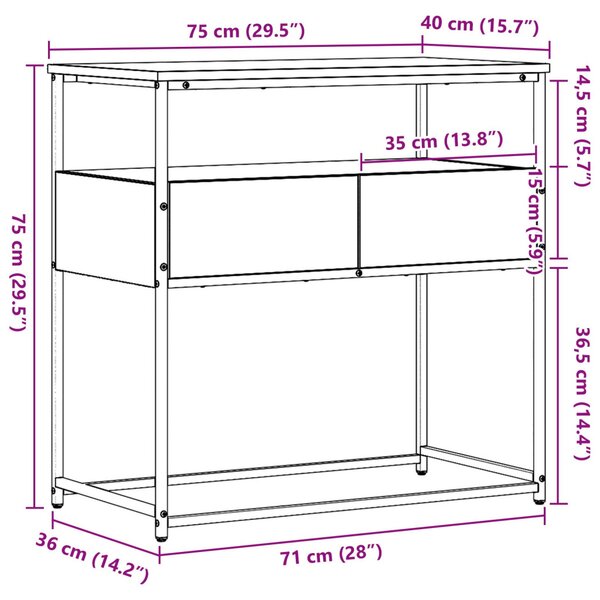 Konzol Asztal Régi Fa 75x40x75 cm Mérnöki Fa és Acél