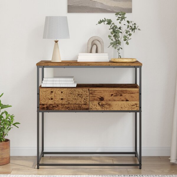 Konzol Asztal Régi Fa 75x40x75 cm Mérnöki Fa és Acél
