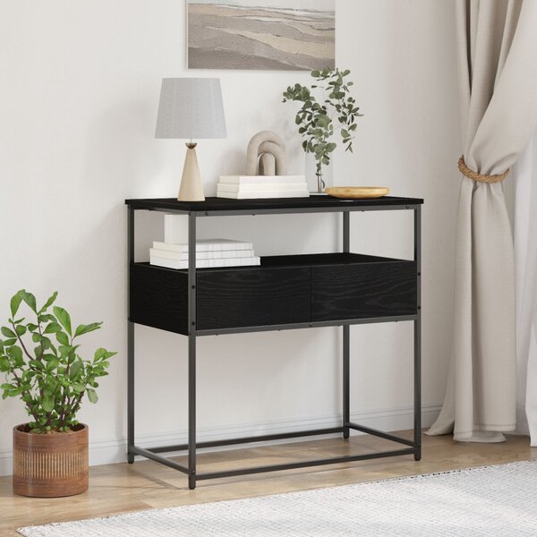Konsol asztal Fekete Tölgy 75x40x75 cm Mérnöki Fa és Acél