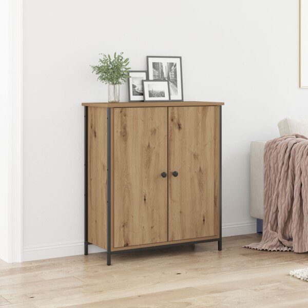 Kézműves tölgy büfé 70x30x80 cm Forgácslap és Acél