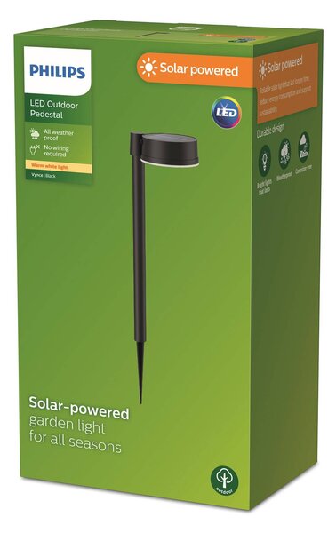 Philips LED napelemes földi tüskés lámpa Vynce, Ø fej 11,2 cm, Fekete, Műanyag, Modern