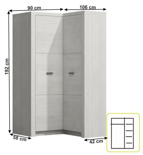 Sarok ruhásszekrény Infinity 14L (Fehér kőris)