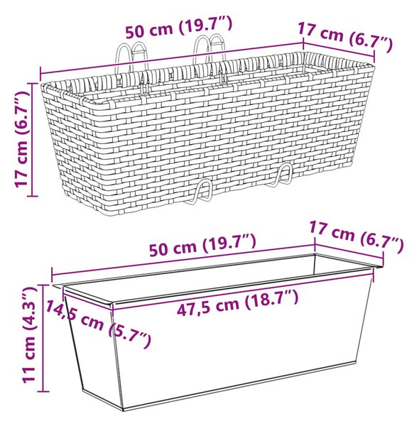 VidaXL Erkély 2 pcs Fekete 50 x 17 x 17 cm Fém