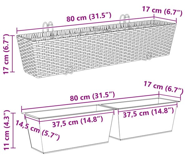 VidaXL Erkély 2 pcs 80 x 17 x 17 cm Fém
