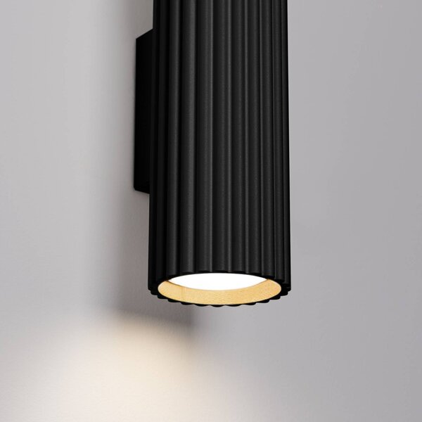 SOLLUX LIGHTING Carbon fali lámpa, fekete, 20 cm magas, alumínium, 2 lámpás., dimmelhető, Fekete, Nappali / Étkező, Alumínium, Modern