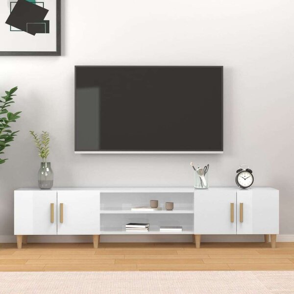 Magasfényű fehér szerelt fa tv-szekrény 180 x 31,5 x 40 cm