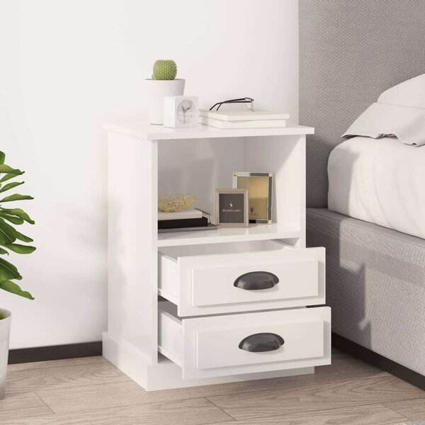 Elegáns Éjjeliszekrény Szett - 2 db - Magasfényű Fehér - 43x36x60 cm