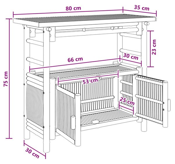 Konzolasztal polcokkal Természetes 80 x 35 x 75 cm Bambusz