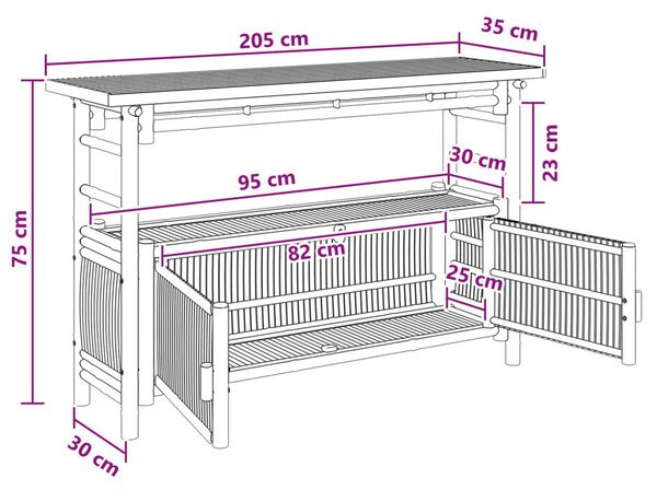 Konzolasztal polcokkal Természetes 110 x 35 x 75 cm Bambusz