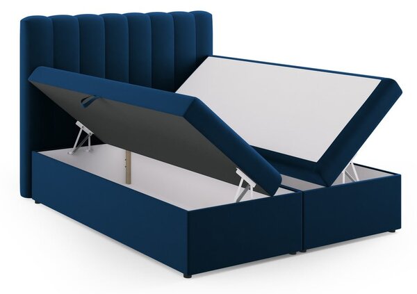 Sötétkék boxspring ágy tárolóhellyel 160x200 cm Gina – Milo Casa