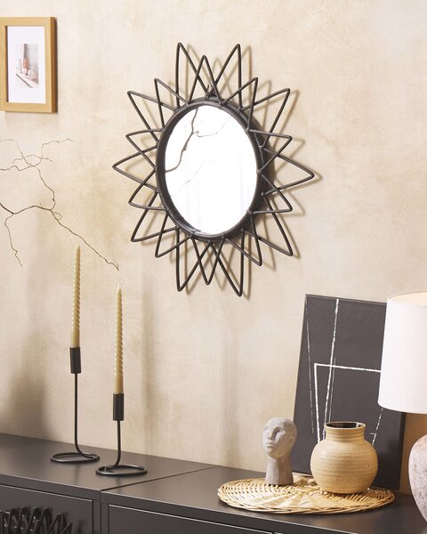 Falitükör AROEK 61 cm 61 cm Rattan Fekete
