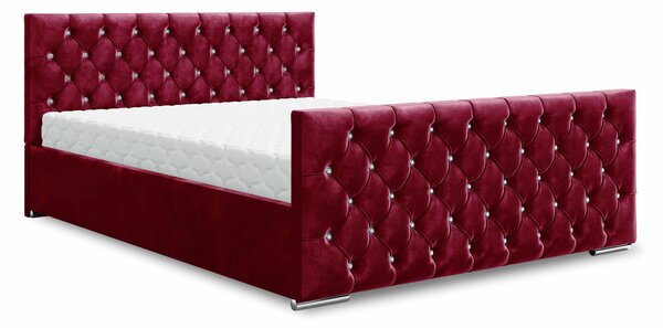 Franciaágy 140 cm Quintin (bordó) (ágyráccsal és tárolóhellyel)