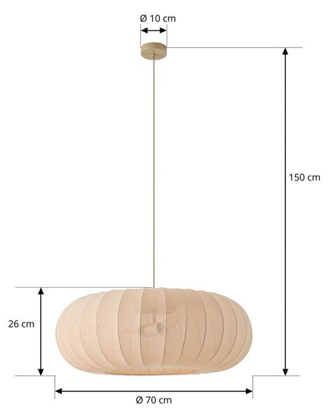 Lindby Helin lógó világítás, bézs, Ø 70 cm, textil, 3 x E27, dimmelhető, Krém / borostyánsárga, Nappali / Étkező, Textil / szövet / selyem, Skandináv