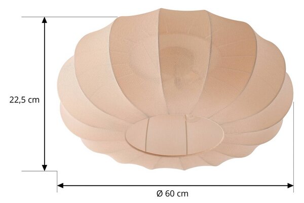Lindby Helin mennyezeti világítás, bézs, Ø 60 cm, textil, 3 x E27, dimmelhető, Krém / borostyánsárga, Nappali / Étkező, Textil / szövet / selyem, Skandináv
