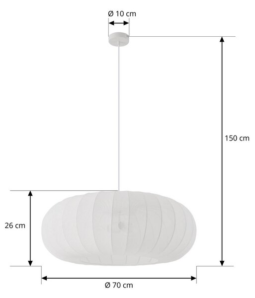 Lindby Helin lógó világítás, fehér, Ø 70 cm, textil, 3 x E27, dimmelhető, Fehér / opál, Nappali / Étkező, Textil / szövet / selyem, Skandináv