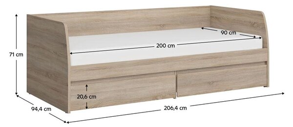 Egyszemélyes ágy 90 cm Nordanas 28 (sonoma tölgy) (ágyráccsal) (tárolóhellyel)