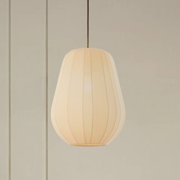 Lindby függőlámpa Helin, bézs, Ø 30 cm, anyagból készült, dimmelhető, Krém / borostyánsárga, Nappali / Étkező, Textil / szövet / selyem, Modern