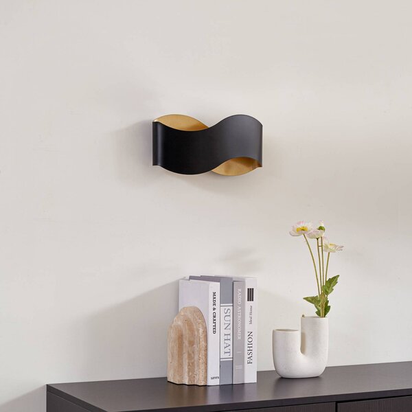 Lindby Dailin fali világítás, fekete/arany, 30 cm, fém, dimmelhető, Fekete, Nappali / Étkező, fém, Modern