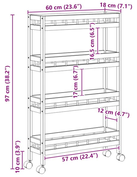 Konyhai Kocsi Kerekekkel Természetes 60 x 18 x 97 cm Bambusz