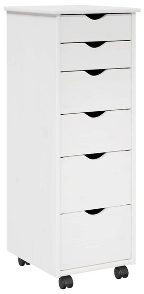 Görgős szekrény kerékkel Fehér 34 x 39 x 93,5 cm Tömör fenyőfa