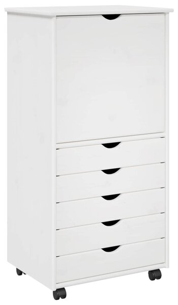 Görgős szekrény kerékkel Fehér 53 x 39 x 103 cm Tömör fenyőfa