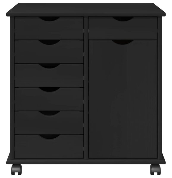 Görgős szekrény Fekete 63,5 x 39 x 65,5 cm Tömör fenyőfa