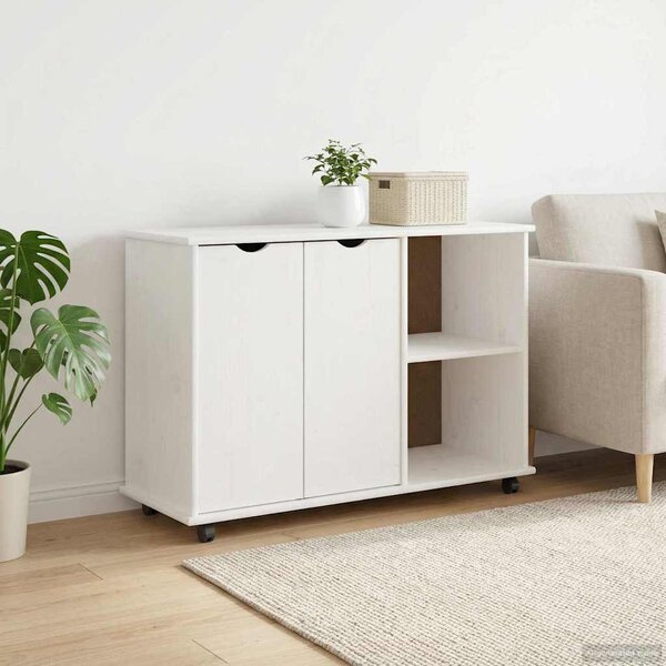 Görgős szekrény kerékkel Fehér 100 x 39 x 65,5 cm Tömör fenyőfa