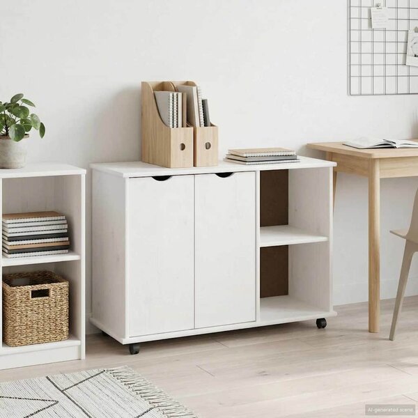 Görgős szekrény kerékkel Fehér 100 x 39 x 65,5 cm Tömör fenyőfa
