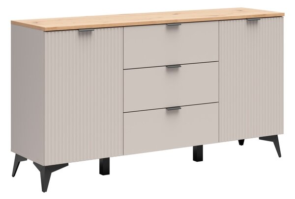 Komód Ruvmeli 102, Laminált forgácslap, 82x150x41cm, Kasmír, Tölgy