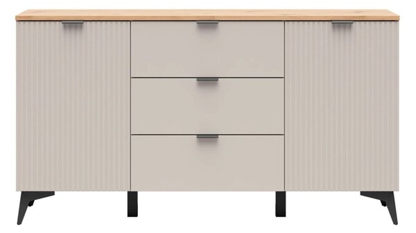 Komód Ruvmeli 102, Laminált forgácslap, 82x150x41cm, Kasmír, Tölgy