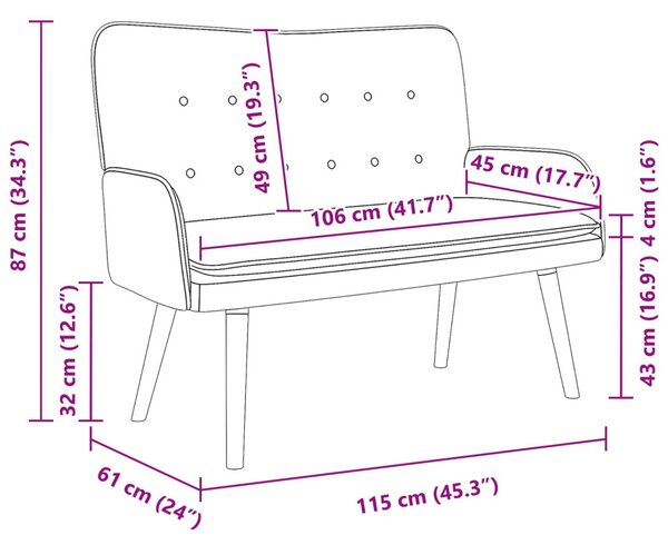 VidaXL Kétfős Kanapé Kék 115 x 61 x 87 cm Bársony