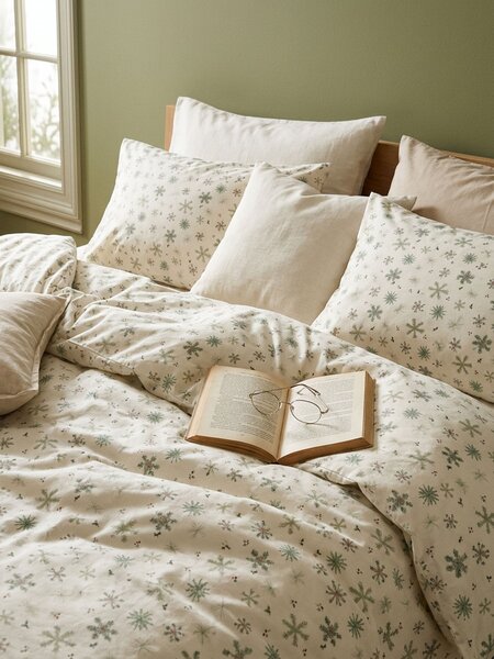 Sinsay - Karácsonyi ágynemű szett hópehely mintával - krémszínű