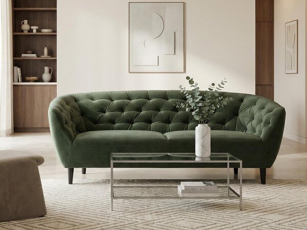 Chesterfield kanapé Norsica 232, Kárpit, 78x191x84cm, Sötétzöld, Részben összeszerelt, Kaucsuk