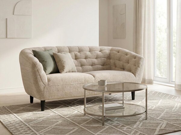Chesterfield kanapé Norsica 260, Bézs, 150x84x78cm, Lábak: Fa,Részben összeszerelt, Kaucsuk