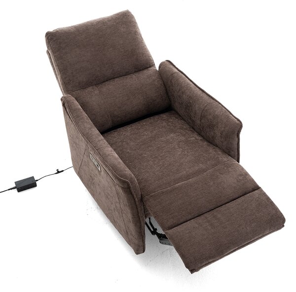 Elektromos, dönthető relax fekvőfotel, zsenília szövet (barna)