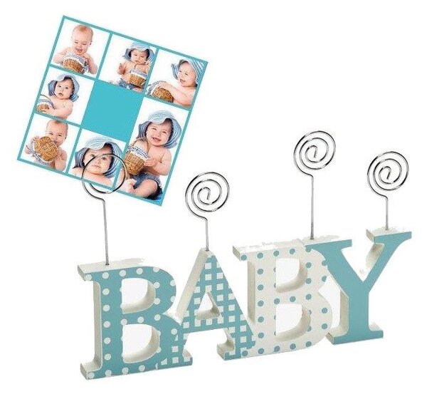 Fából készült baba fotókeret-fotócsipesz BABY CLIP kék